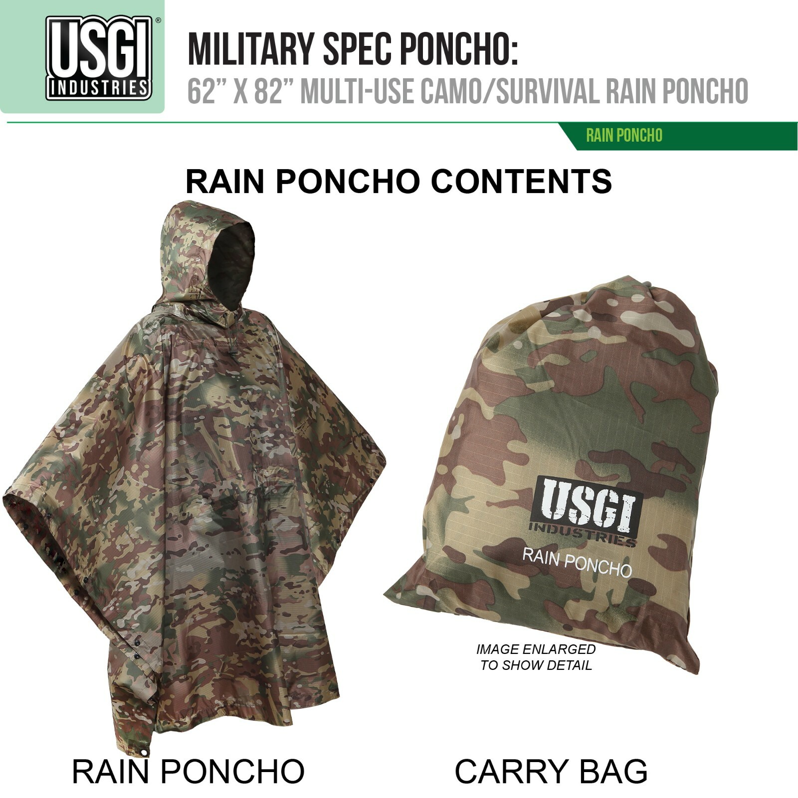 USGI Industries Military Design Multi Use Rip Stop (OCP / Multicam, Rain Poncho)