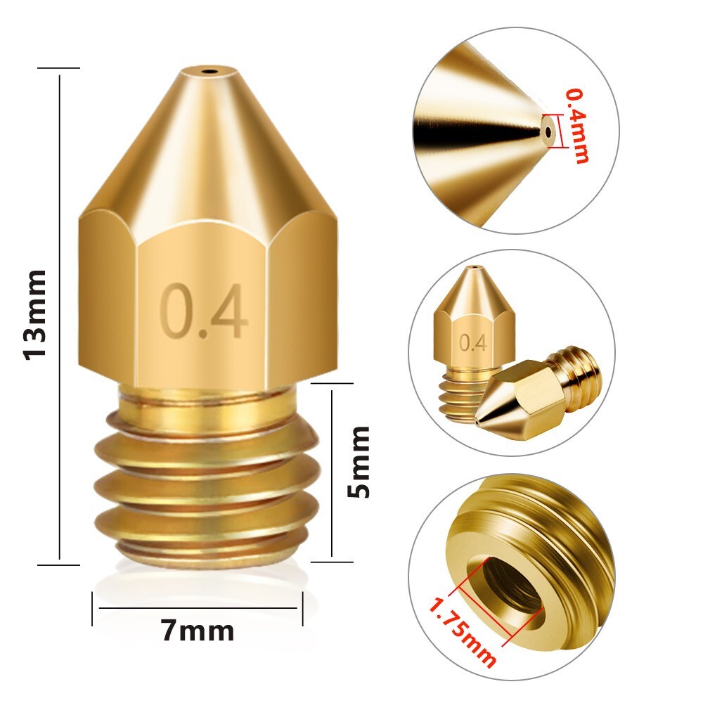 12PCS 3D Printer Nozzle, 0.4mm Brass Nozzles, High Temperature Resistant