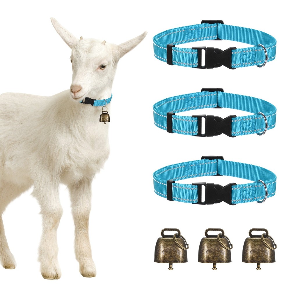 3-Pack Reflective Goat Collars with Bells, 13.8"-20.5" Polyester [Blue]