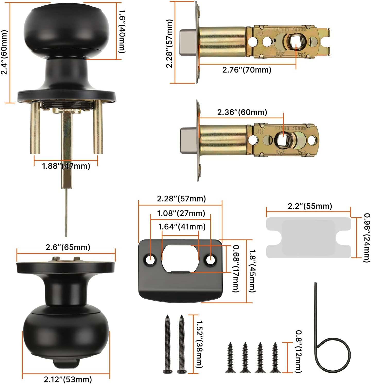 10 Packs Black Interior Door Knob, Matte Black Door Knob Interior Privacy