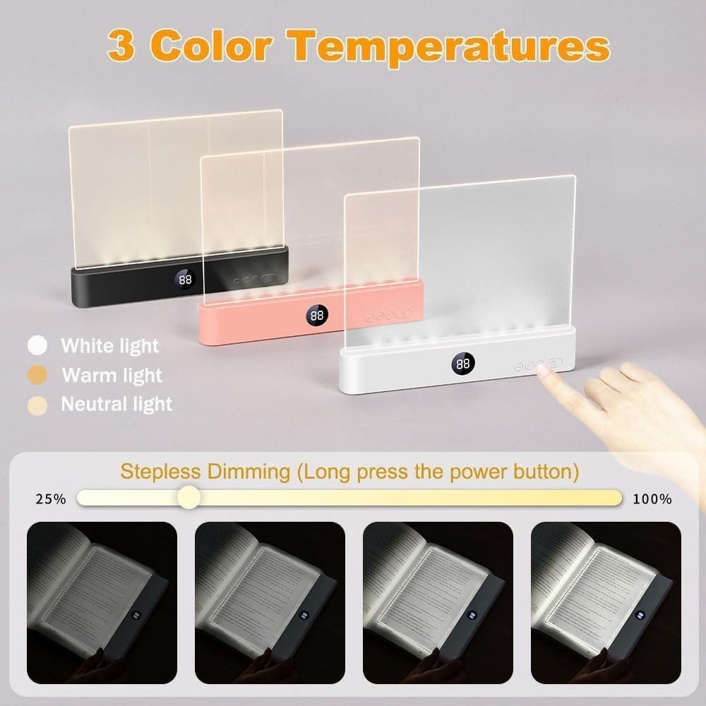 LED Book Reading Light Flat Panel Rechargeable Night Vision Dimmable Timer USB