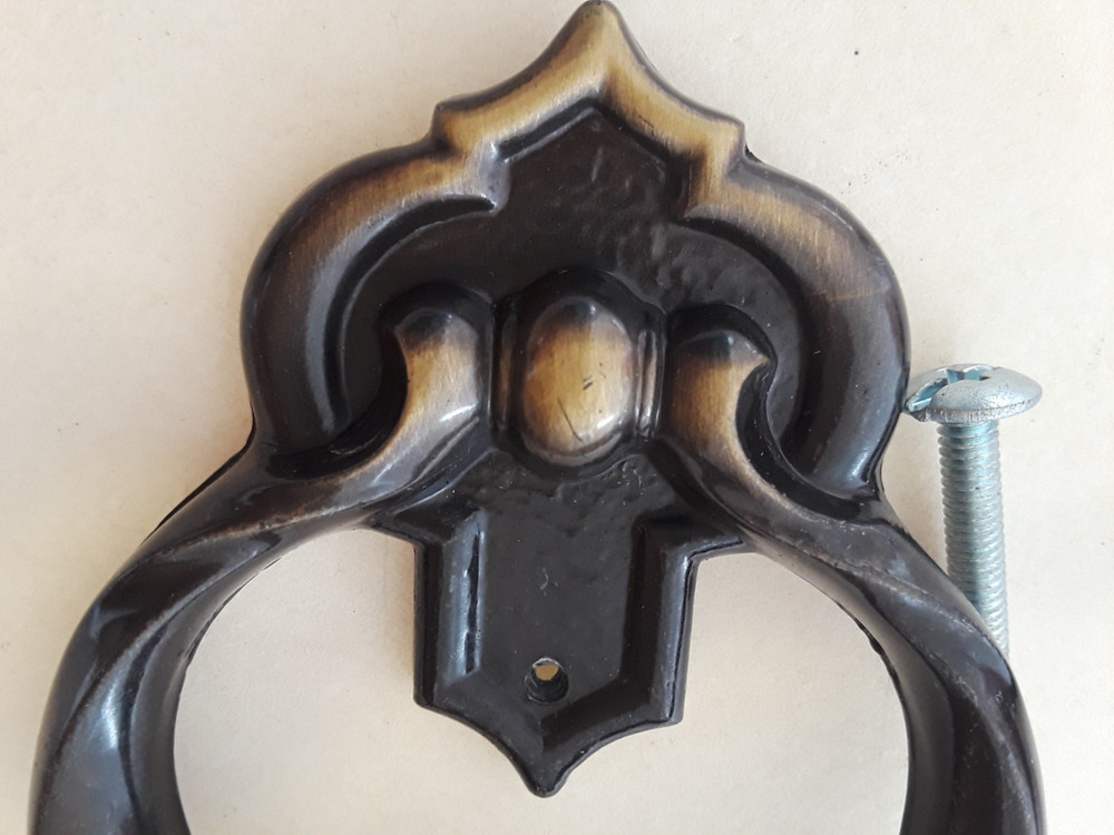 Two Antique Brass? Ornate Metal Drawer Cabinet Pull Knobs