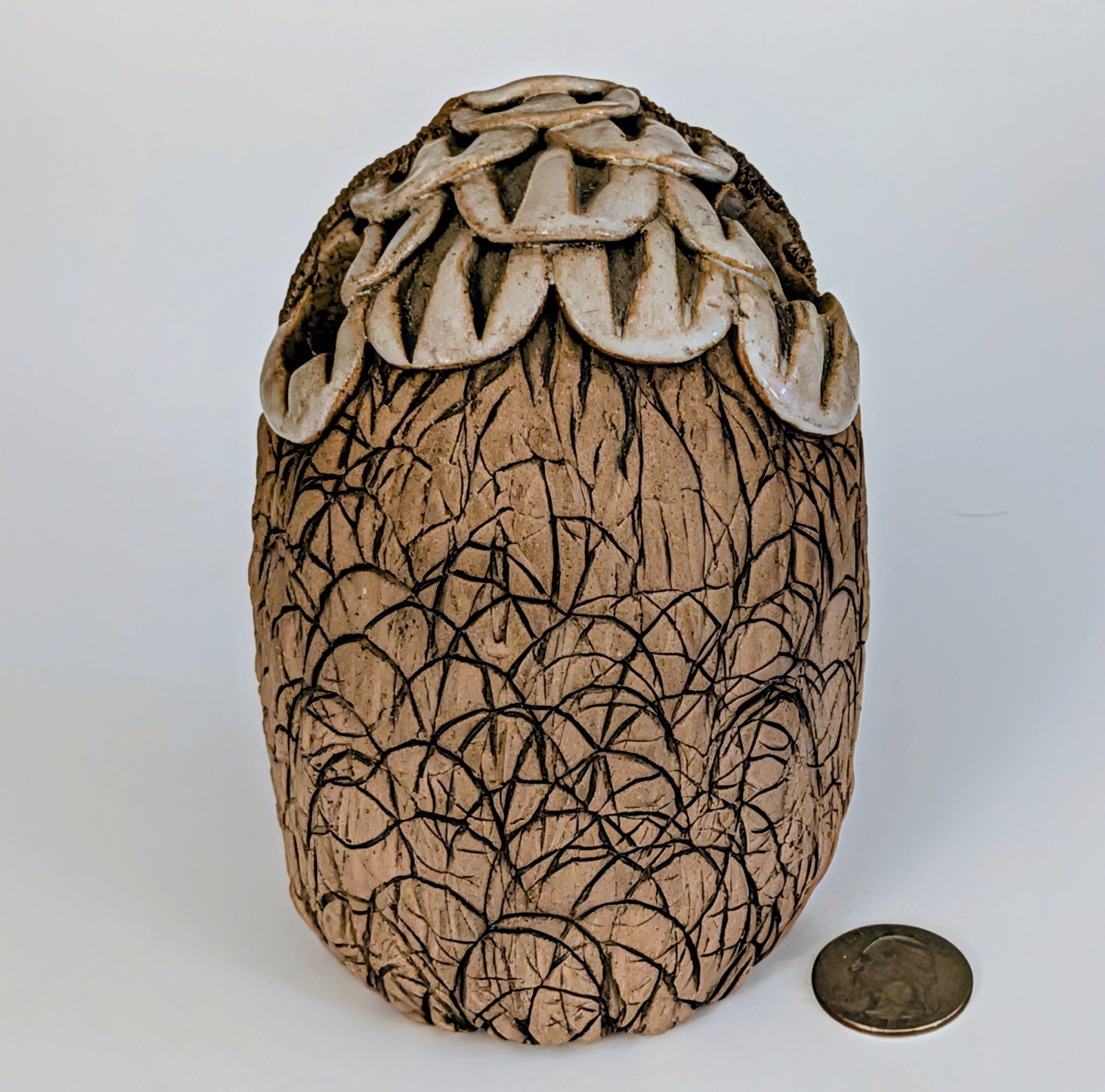 Charming Vtg Clarence Cameron Art Pottery Stoneware Owl Sculpture Vase Signed