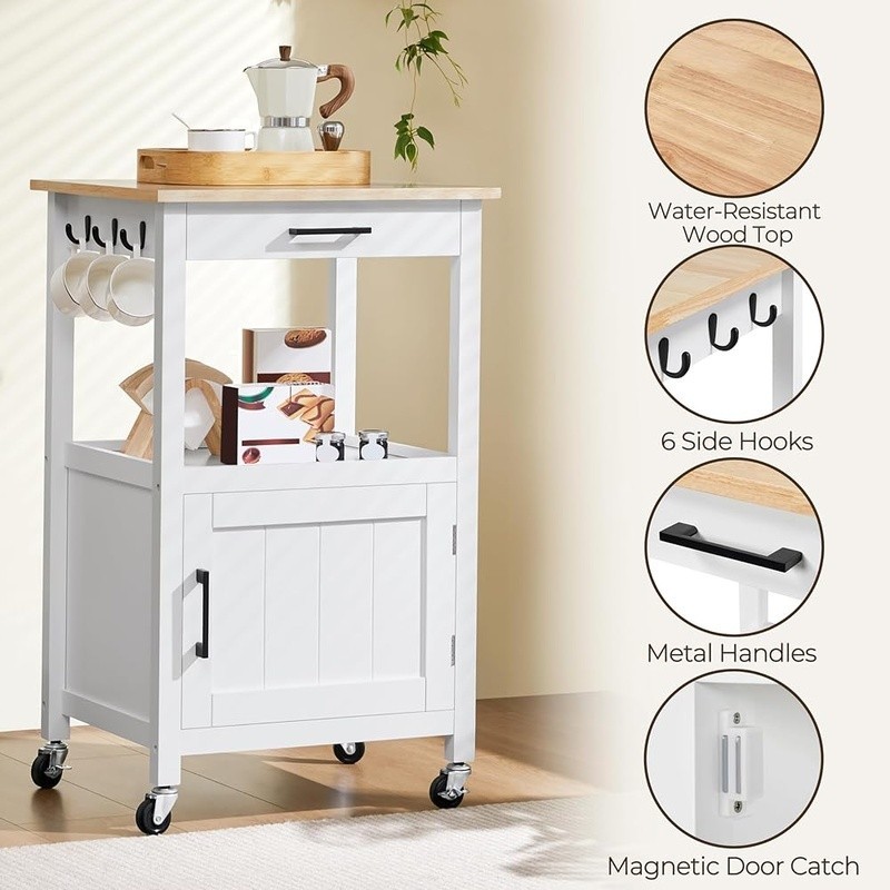 Movable Kitchen Cart W/ Lockable Wheels Storage Hooks Compact Elegant Design New