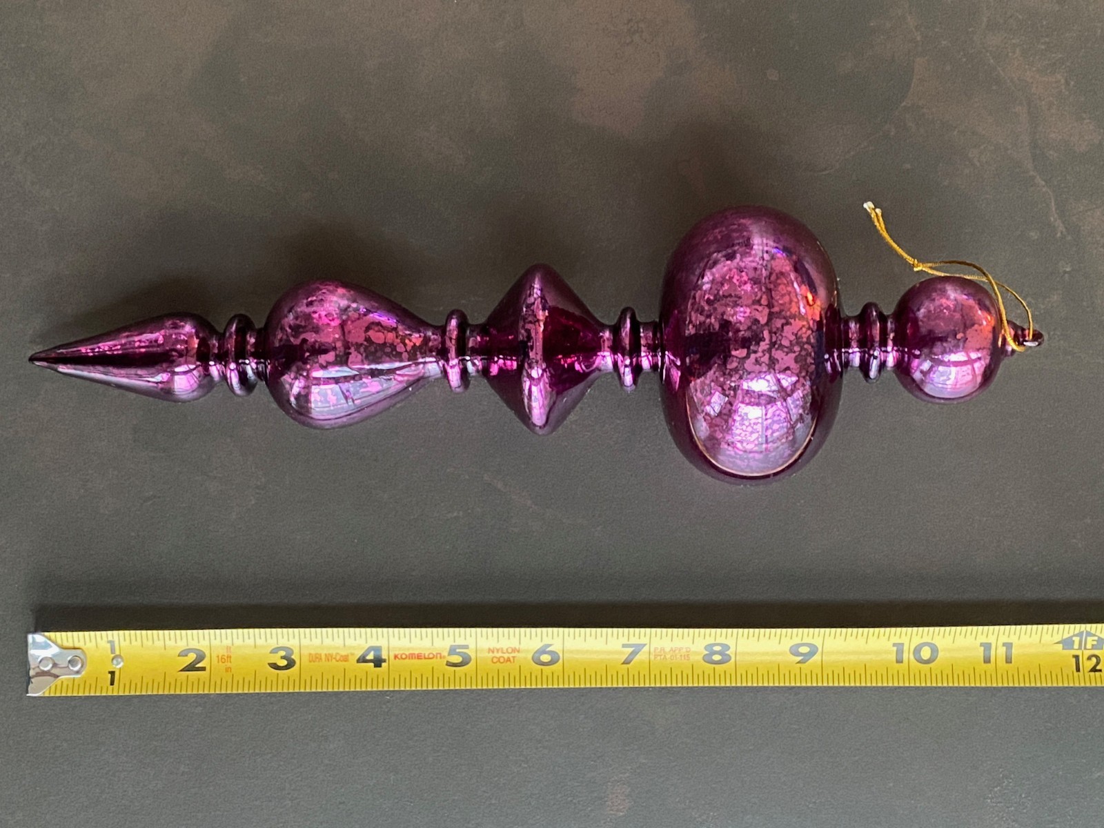 Large 11.5" Purple Mercury Glass Finial Ornament Hand Blown w/ Hand Formed Loop