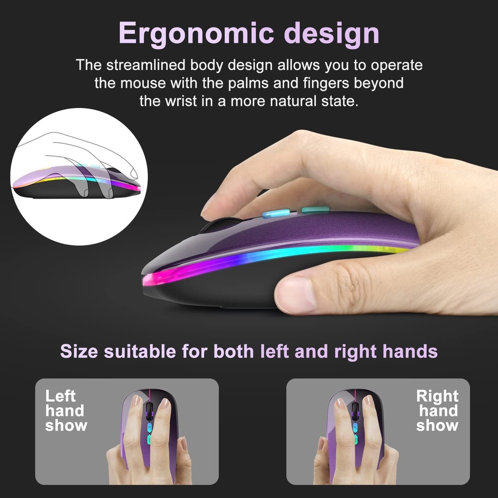 LED Wireless Mouse, Bluetooth Mouse &2.4GHz Instant Connection,Rechargeable U...