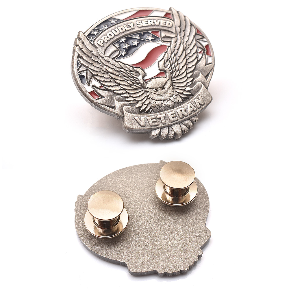 American Flag Soaring Eagle, Proudly Served Veteran, lapel pin