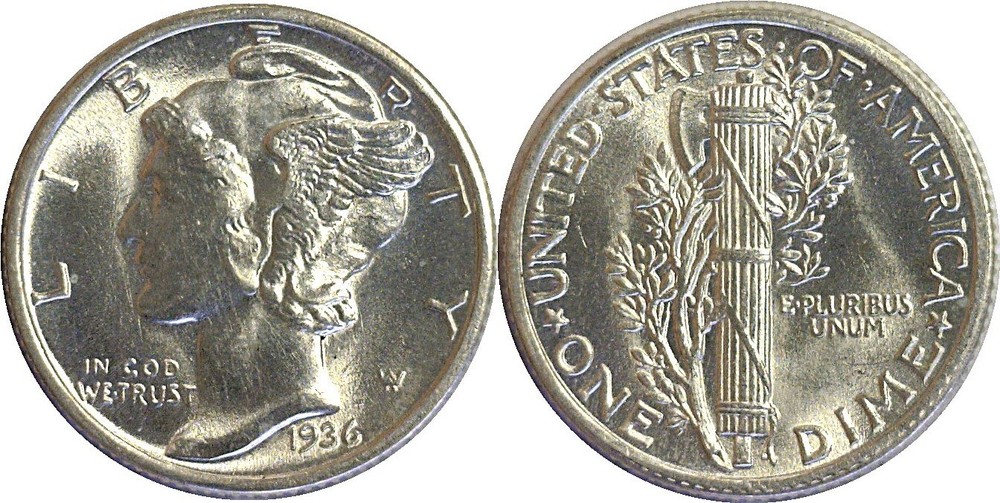 1936 10C Mercury Dime Silver Uncirculated