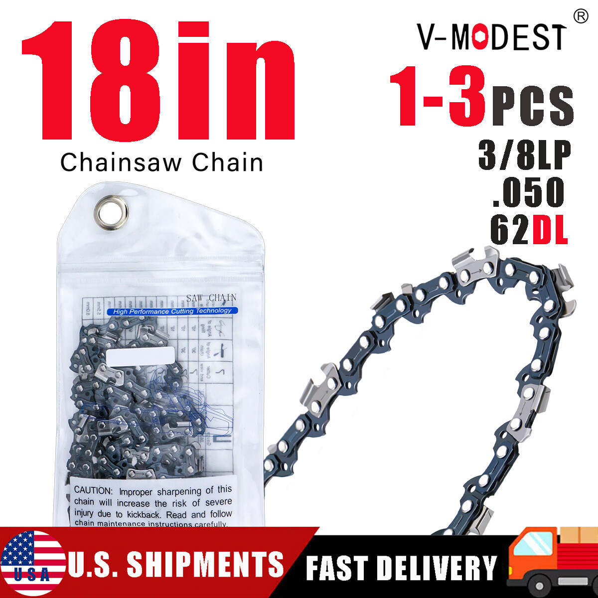 1-3PCS 18" For ATLAS™ 80V Brushless Cordless Chainsaw Chain Blade 3/8LP 050 62DL