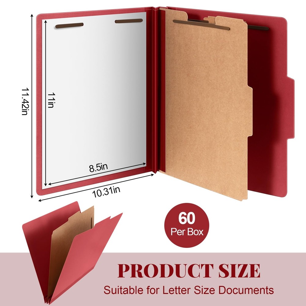 60 Pcs Classification Folders Letter Size, 1 Divider Pressboard File Folder w...