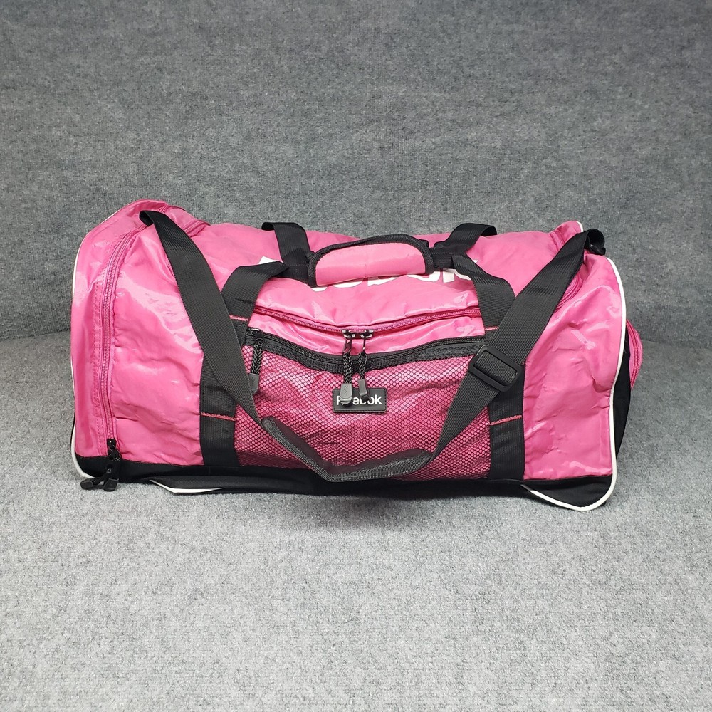 Reebok Duffle Bag Pink Black Two Strap Rectangular Full Zip Colorblock Gym