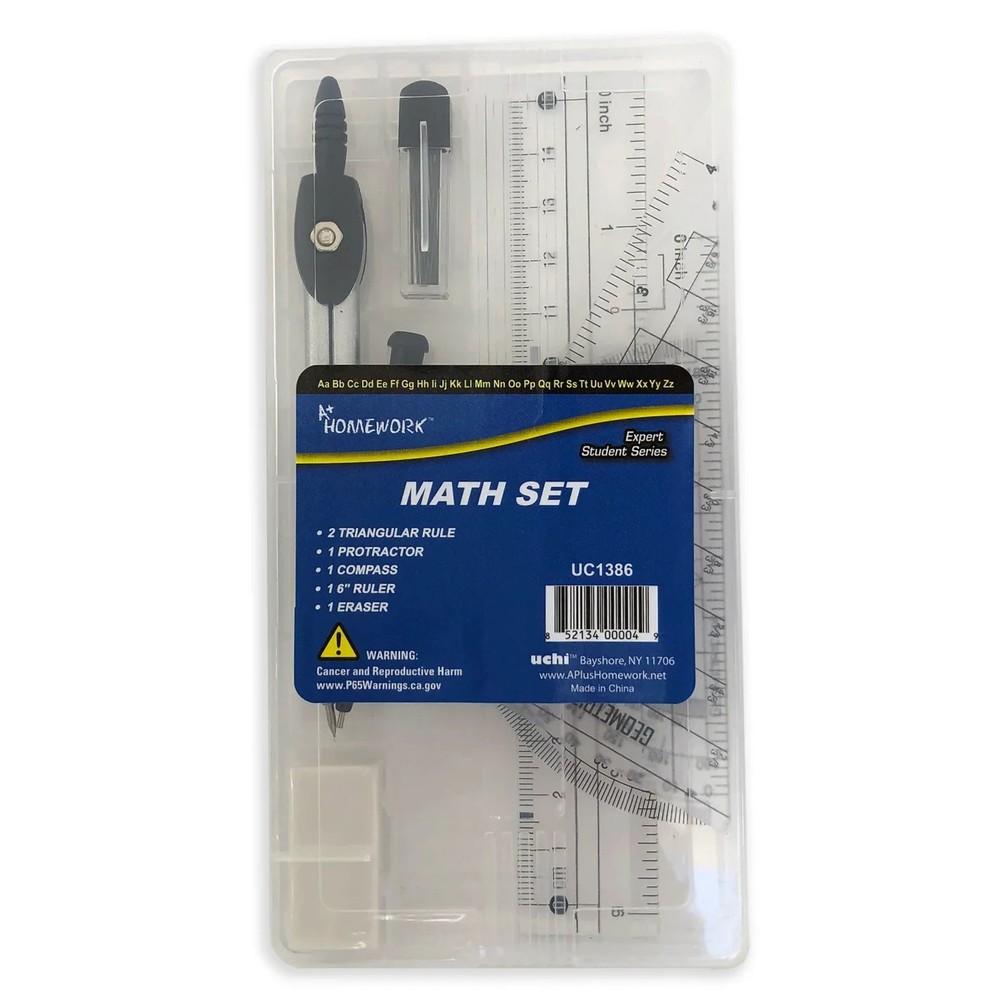 A+ Homework 8 Piece Math Set UC1386 Geometry Kit Compass Protractor Ruler