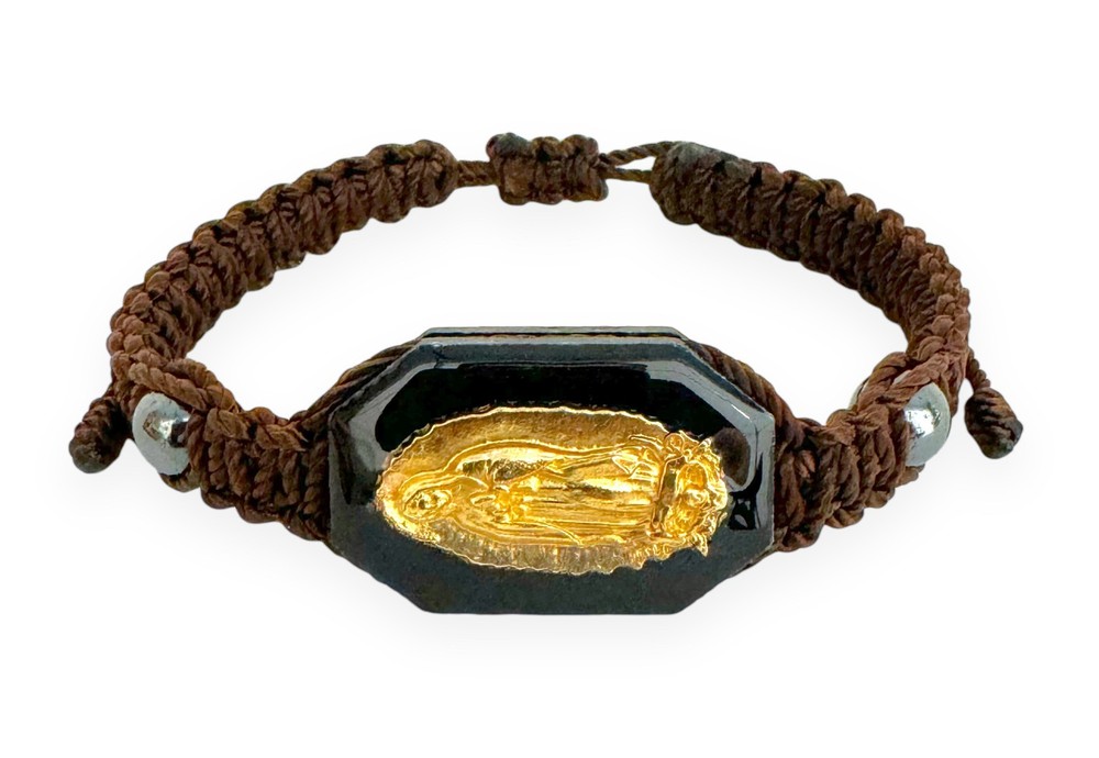 Our Lady Guadalupe Reversible Adjustable Brown Gold Plated Bracelet Virgen New