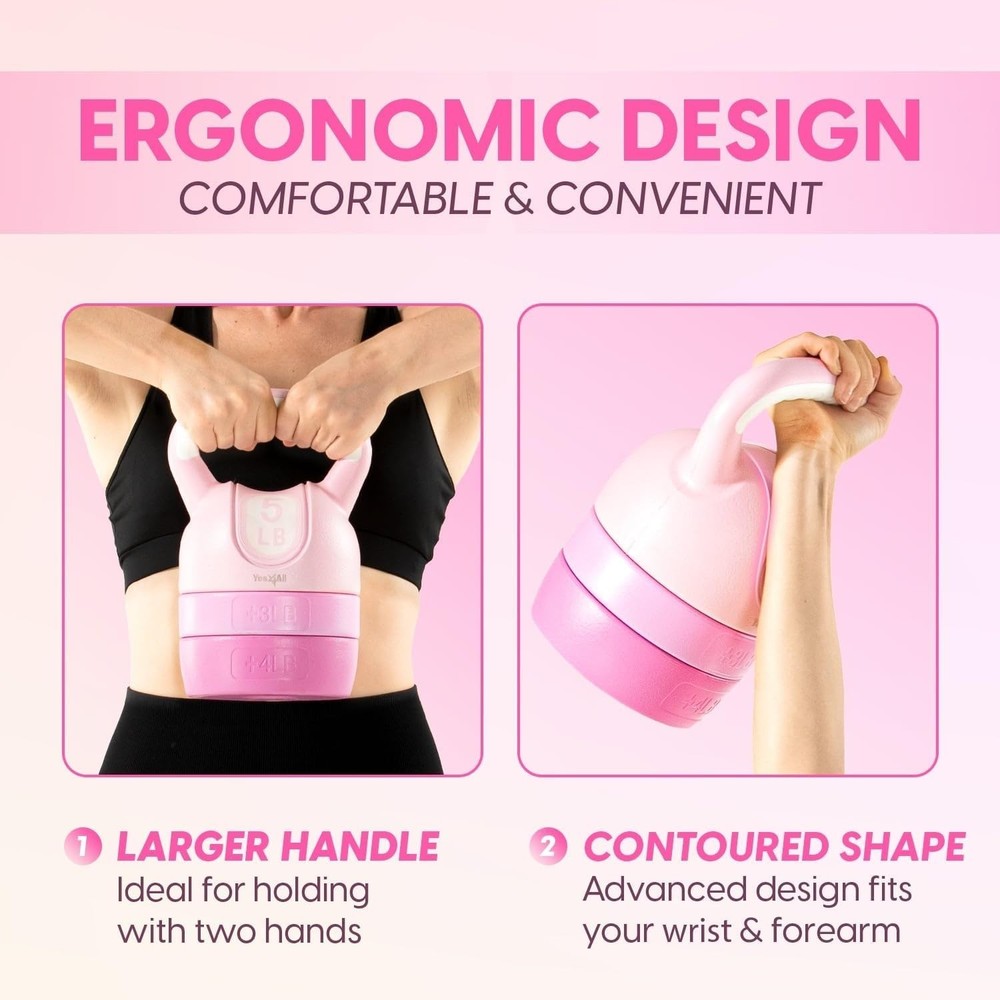 Adjustable 12lb Kettlebell Set in Stylish Pink - Perfect for Versatile Workouts