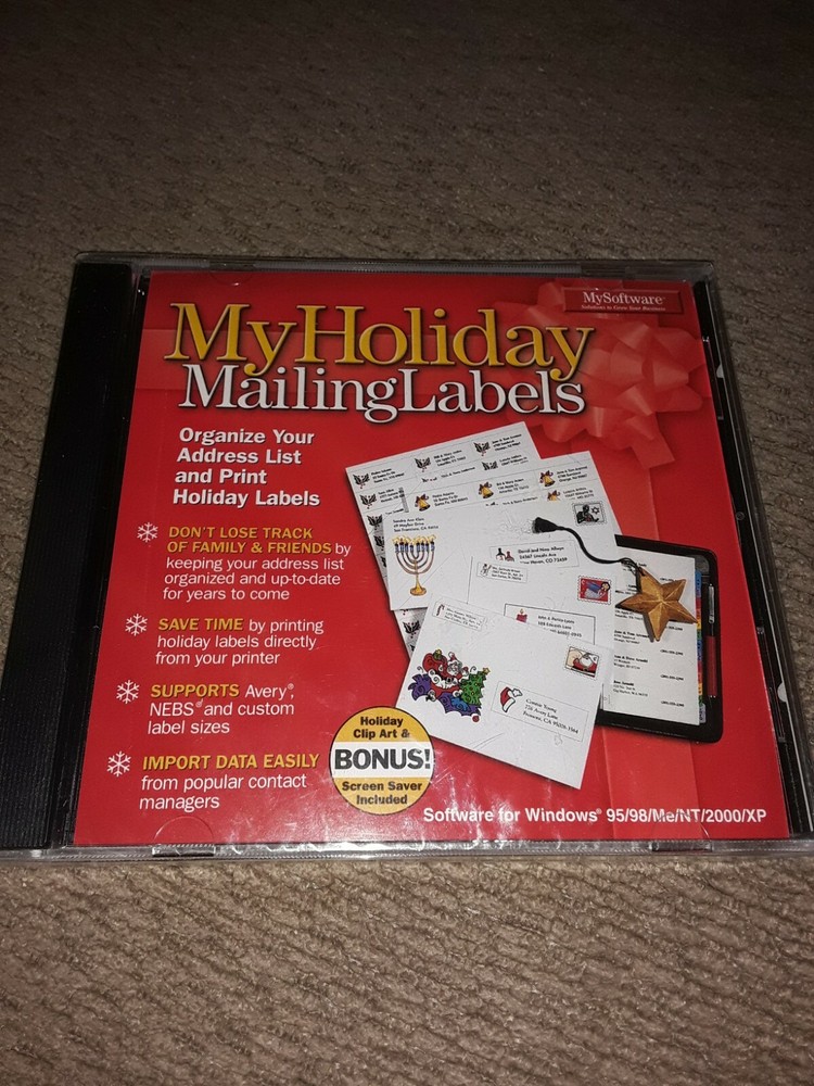 My Holiday Mailing Labels Software CD New Sealed Mysoftware 2001