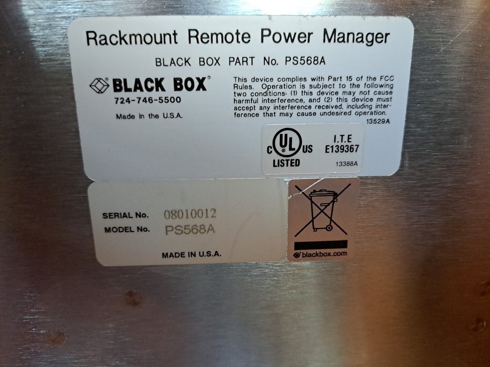 Blackbox PS568A Rackmount Remote Power Manager 8 Outlets