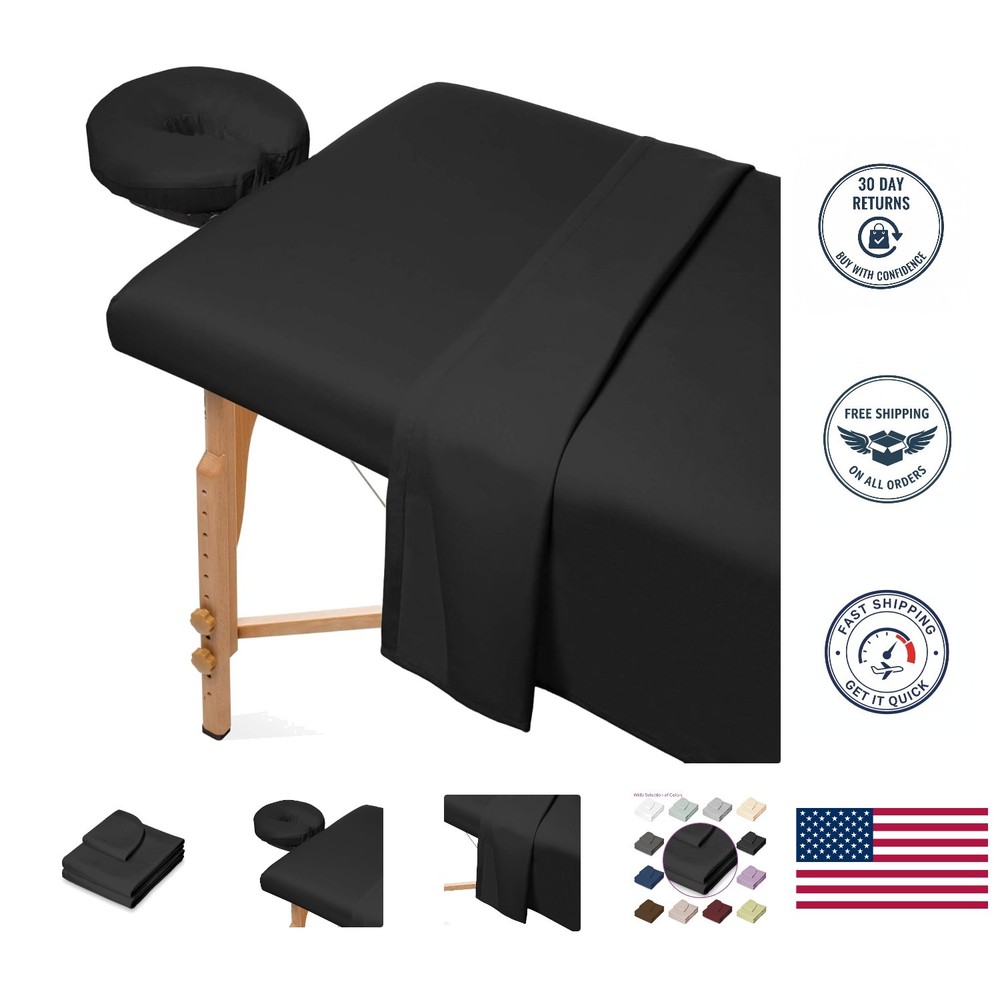 Black Microfiber Massage Table Sheet Set - Breathable & Durable Design