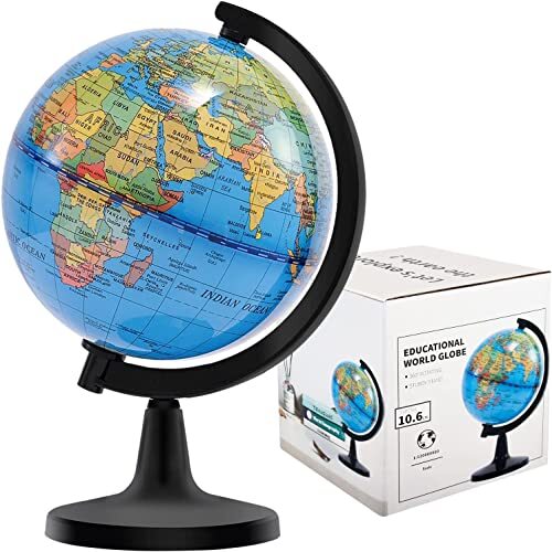 4'' World Globe for Kids Learning, Educational Rotating World Map Globes Mini...