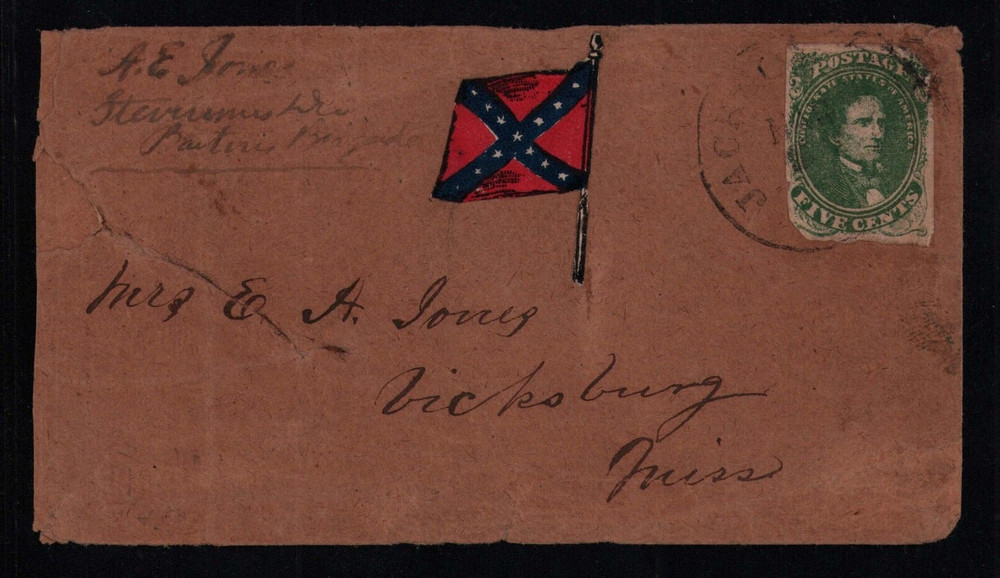 CSA #1 on Patriotic Cover Jackson Miss to Vicksburg  AE Jones Barton's Brigade