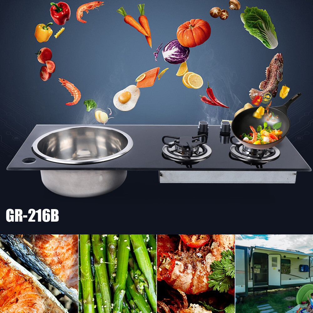 PortableBoat Caravan RV Camper 2 Burners LPG Gas Stove Hob and Sink Combo Black