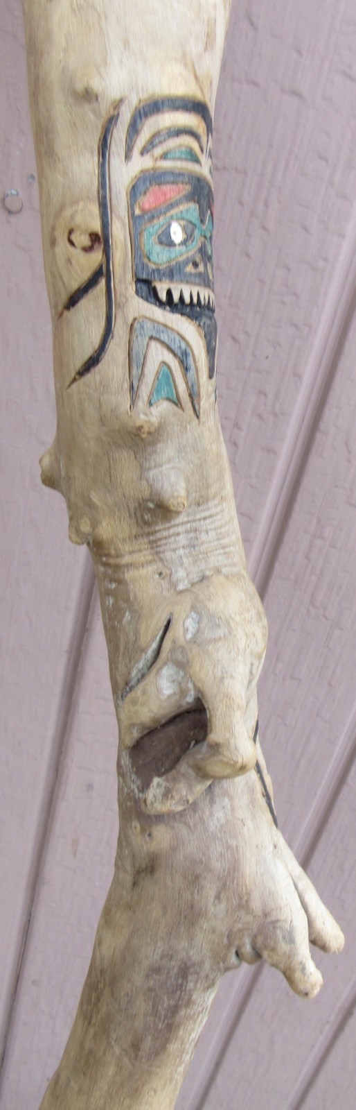 Northwest Coast Hand Carved SHAMAN Totem Walking Talking Stick Cane Pole STAFF