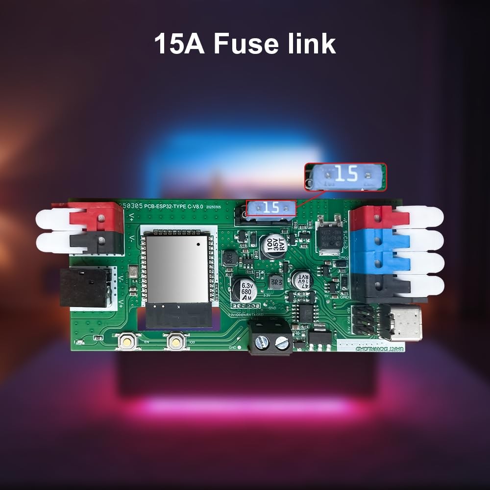 ESP32 WLED LED Strip Light Controller 15A Fuse Mic DIY Dynamic Lighting UART ...