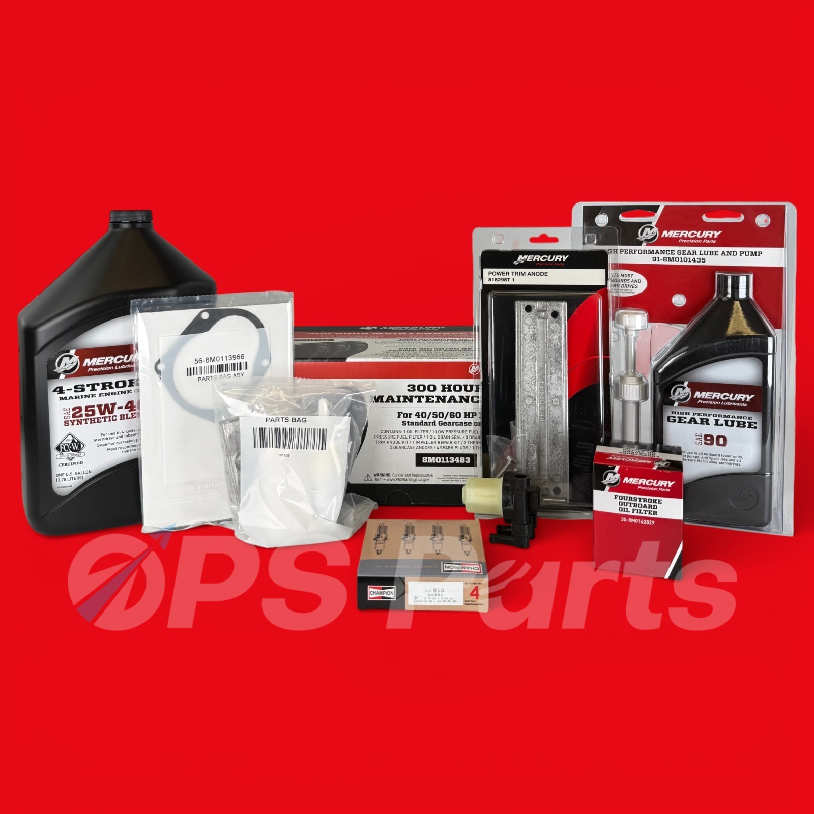 OEM Mercury 300 Hour Maintenance Kit 40-50-60 HP EFI 4 Cyl 4Stk 8M0113483 & Oil