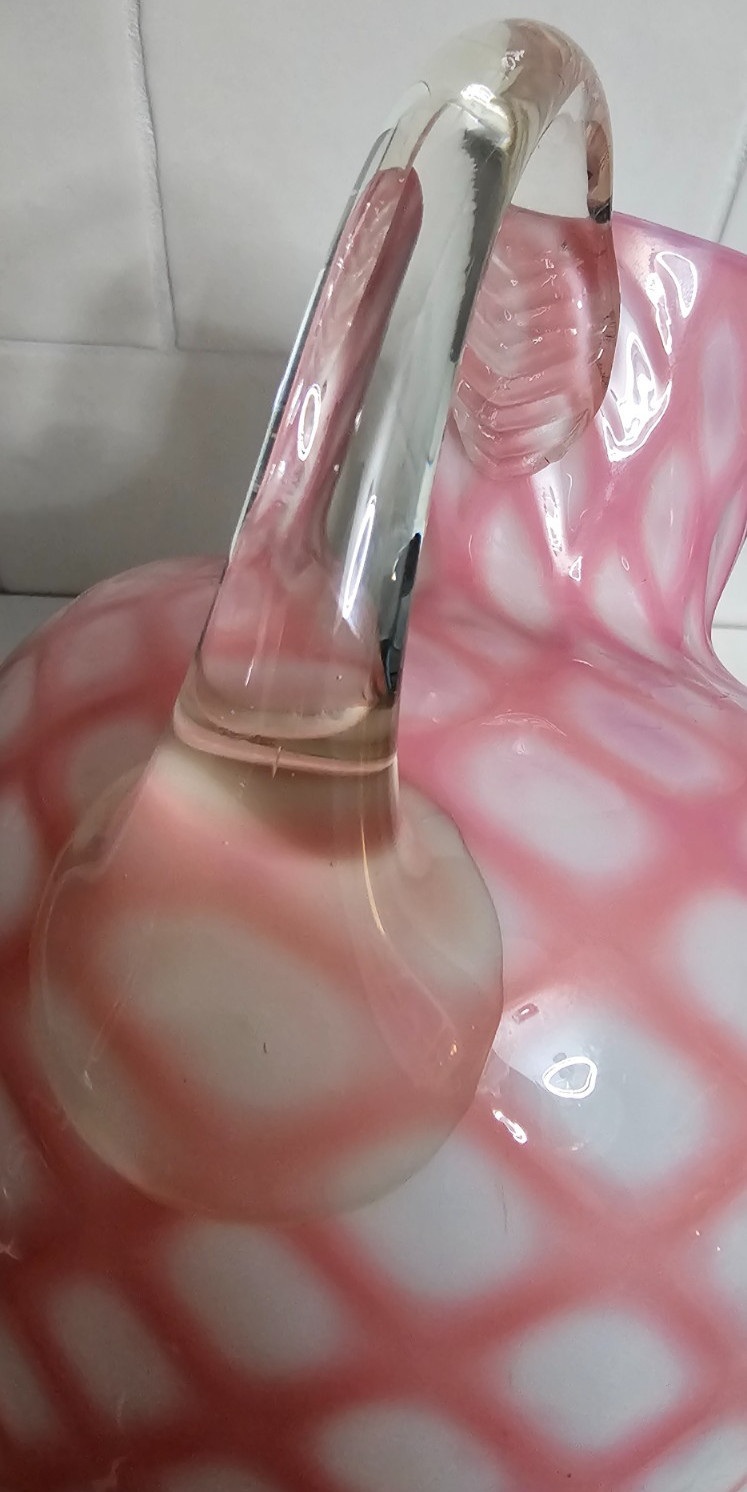 EAPG Victorian Glass Opaque Pink White Lattice Pitcher Jug