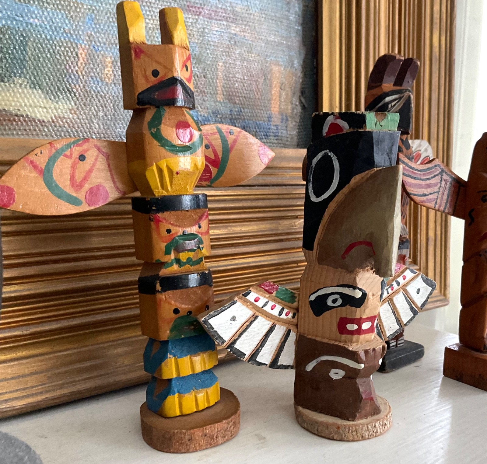 Vintage TOTEM POLE LOT Native Canadian Hand Carved SOUVENIR TRADE ABORIGINAL