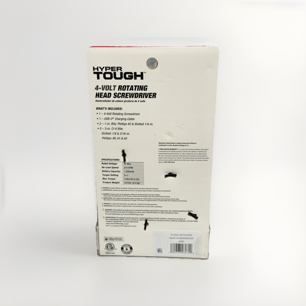 HYPER TOUGH 4V Rotating Head Cordless Screwdriver 2-Position Handle 6062