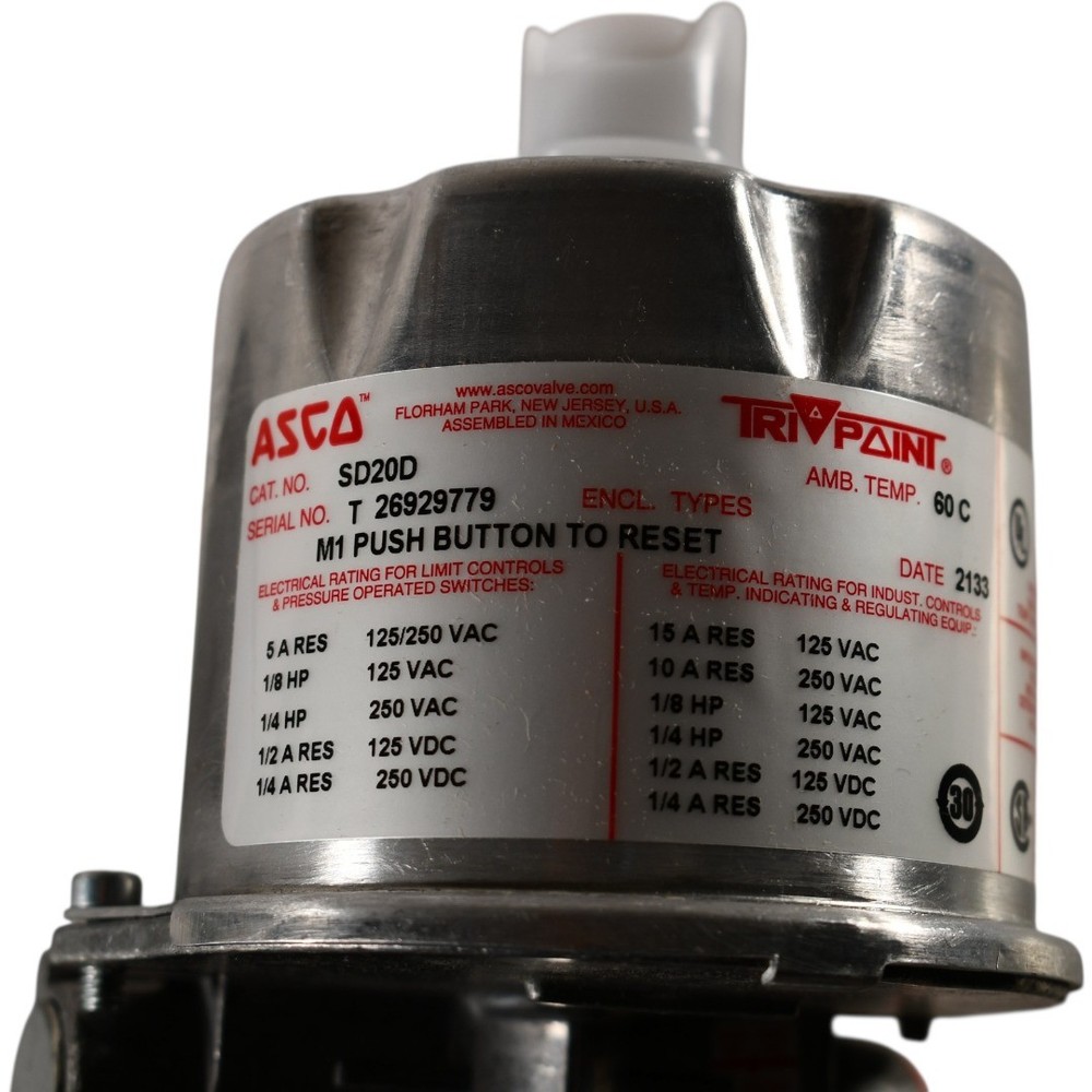 NEW Asco SD20D Tri-point Pressure Switch Manual Reset on Decrease General Purpos