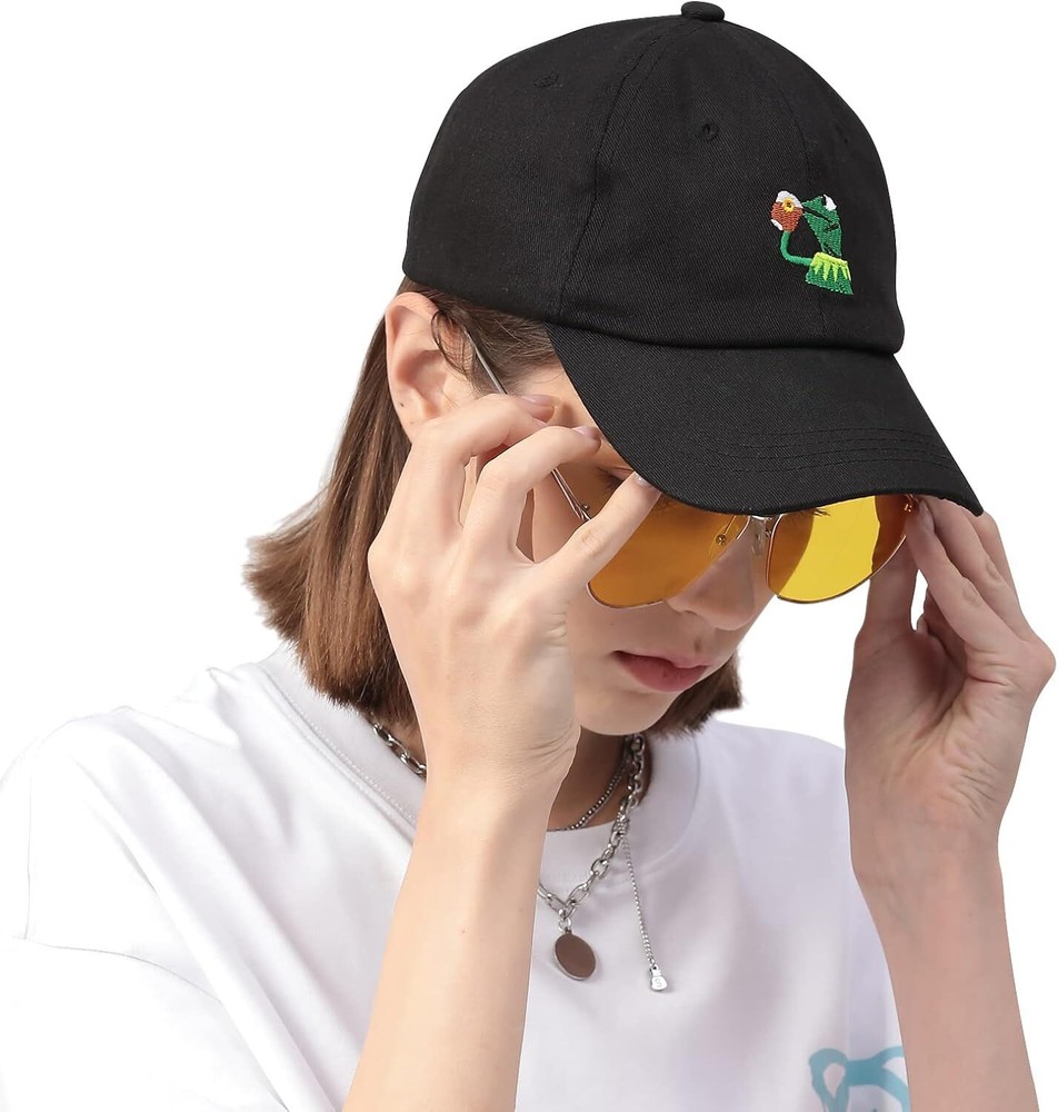 Adjustable Kermit The Frog Embroidered Baseball Cap - One Size-Medium, Black