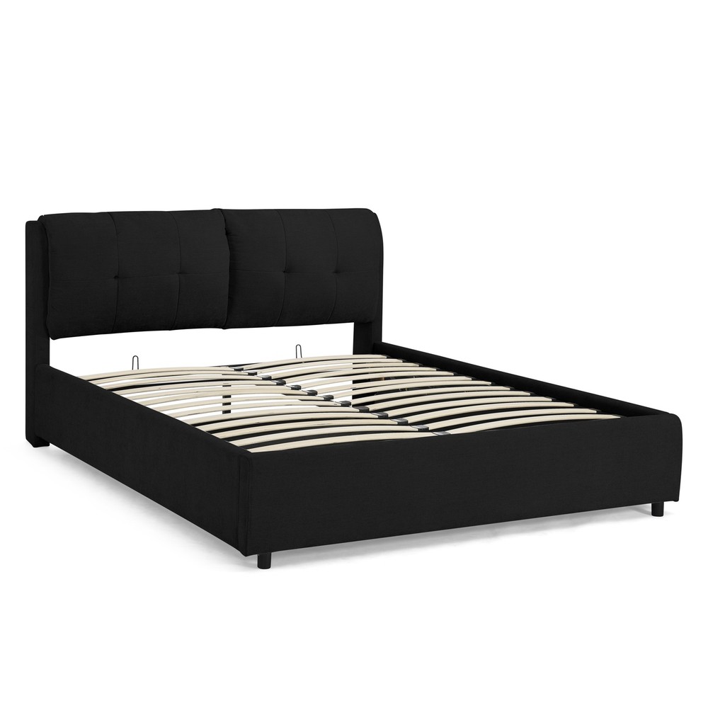 Queen Size Storage Upholstered Hydraulic Platform Bed with Integrated Headboard