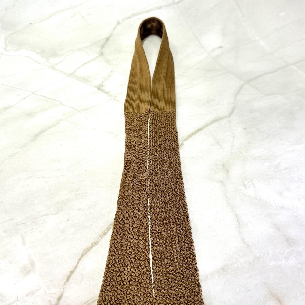 Hermes Brown Dot Pattern Knit Tie 100% Wool Excellent Condition