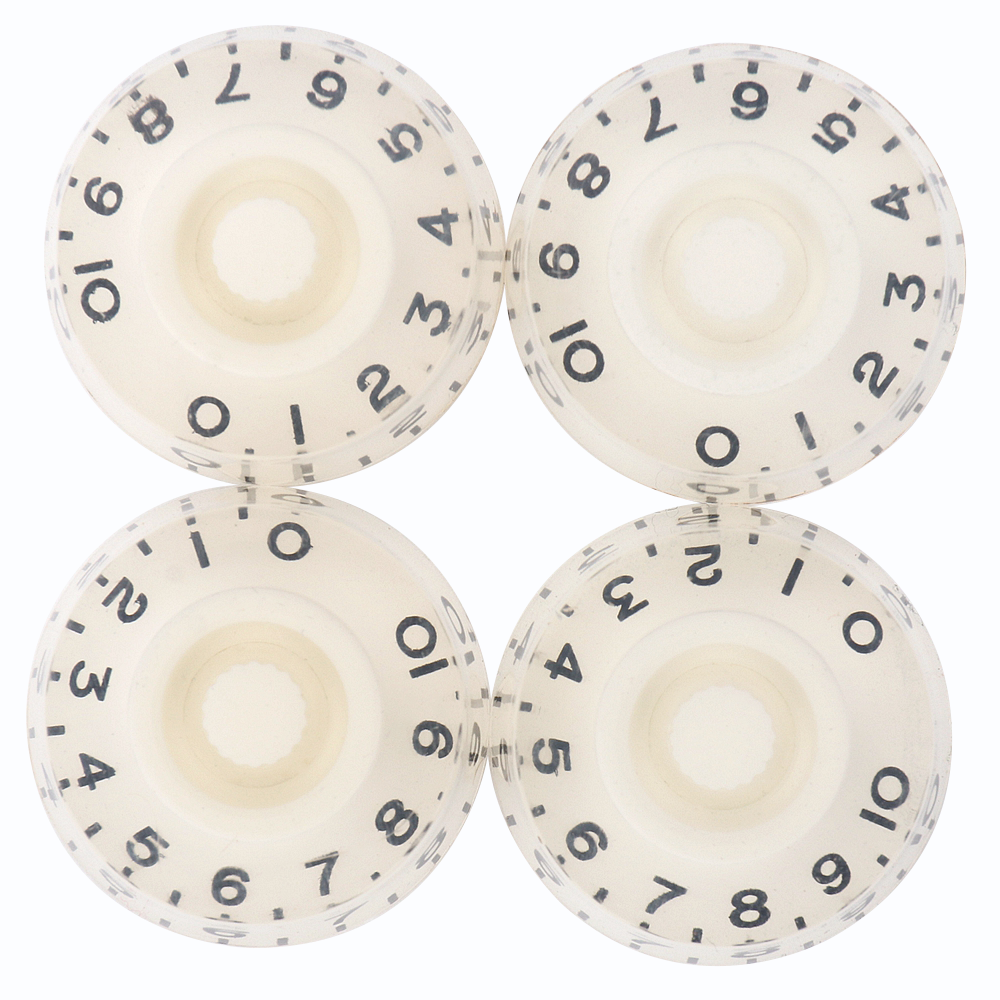 4pcs Acrylic Guitar Knobs Volume Tone Speed Control Knobs White with Black words