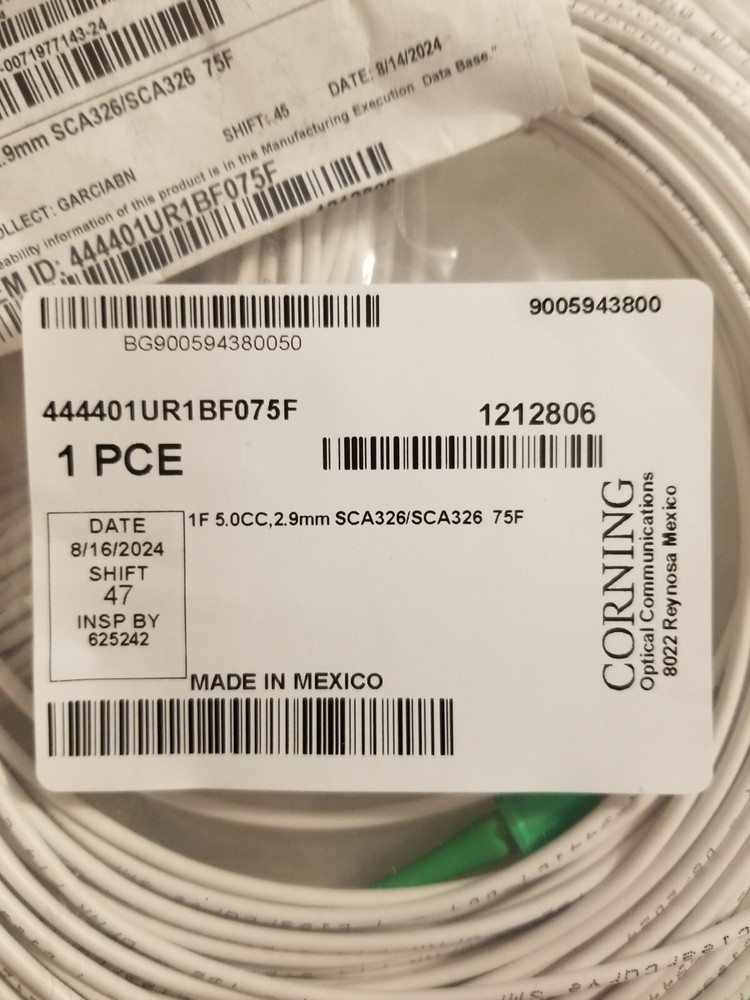 Corning 444401UR1BF075F Jumper 75ft 2 PACKAGES