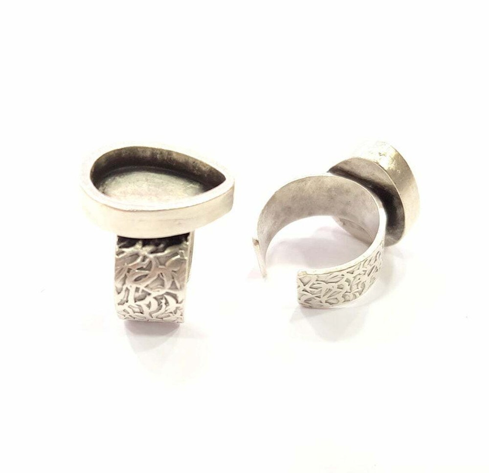 Drop Blank Ring Setting Cabochon Base inlay Back Mounting Adjustable Silver