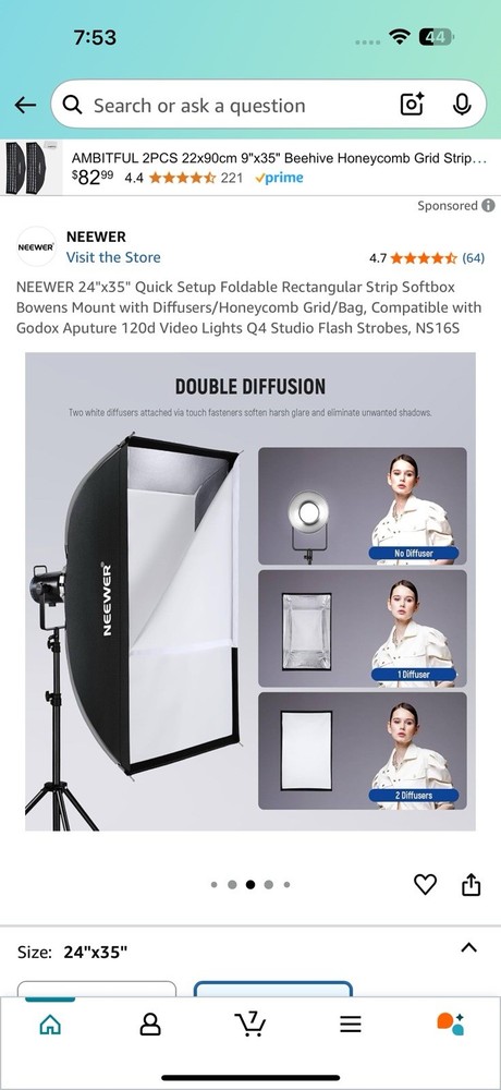 NEEWER 24''x35'' Quick Setup Foldable Rectangular Strip Softbox Bowens Mount