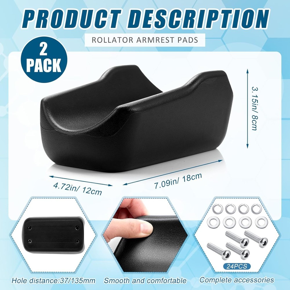 2 Pcs Rollator Armrest Pad Upright Walker Forearm Pads Black