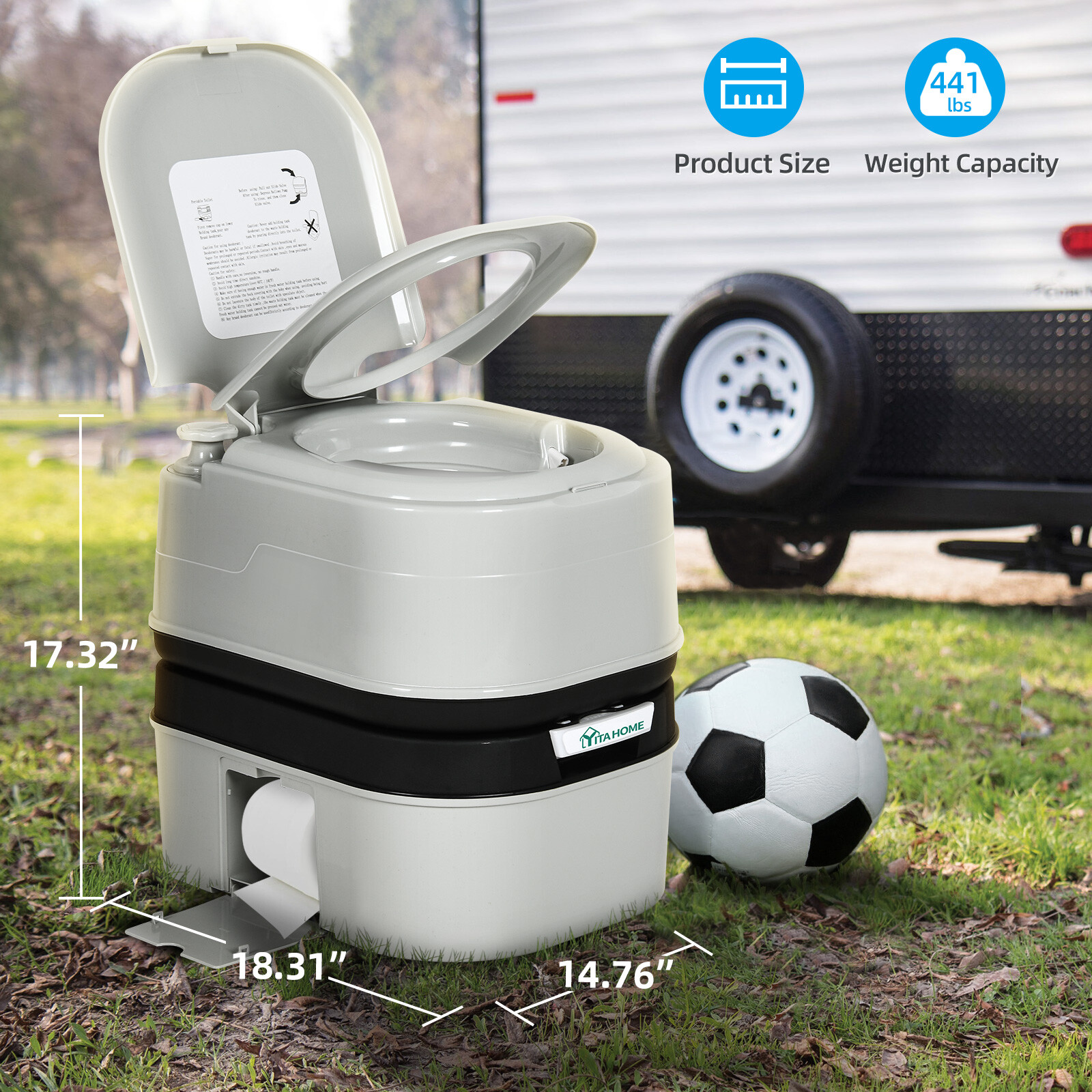 Portable Toilet 6.34 Gallon Porta Potty W/Paper and Detergent Collection Travel