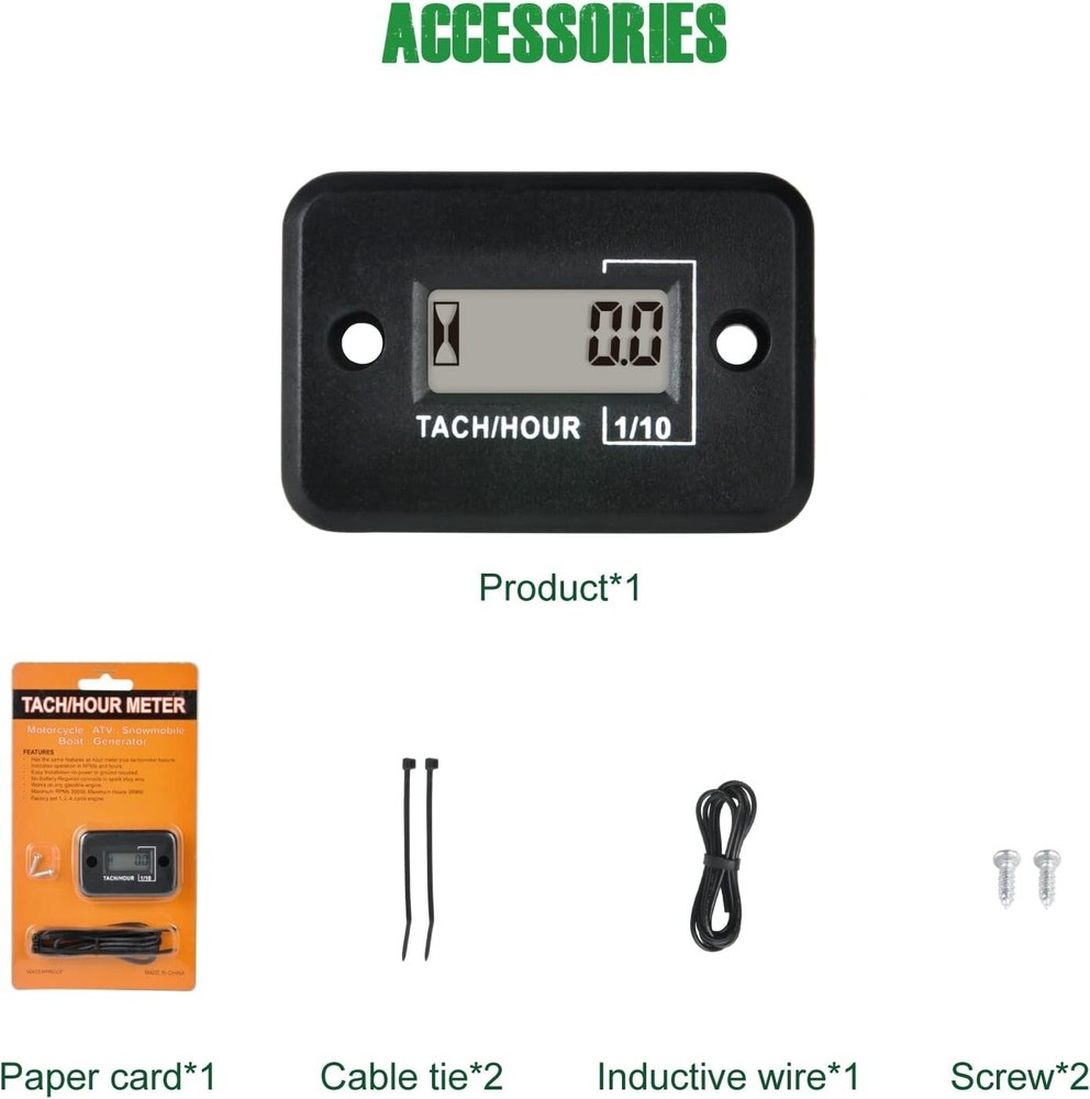 Waterproof Tachometer Tiny Tach/Hour Meter for 2 Stroke & 4 Stroke Small Engine