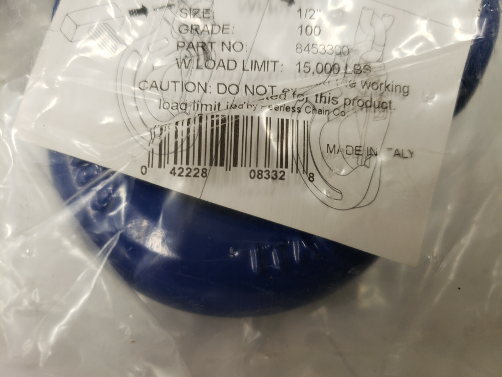 Peerless 8453300 Grade-100 1/2" V10 Mechanical Coupling Link 15K WLL. MADE ITALY