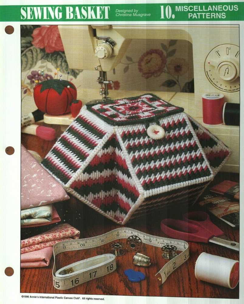 NEW SEWING BASKET ANNIE'S ATTIC PLASTIC CANVAS PATTERN INSTRUCTIONS