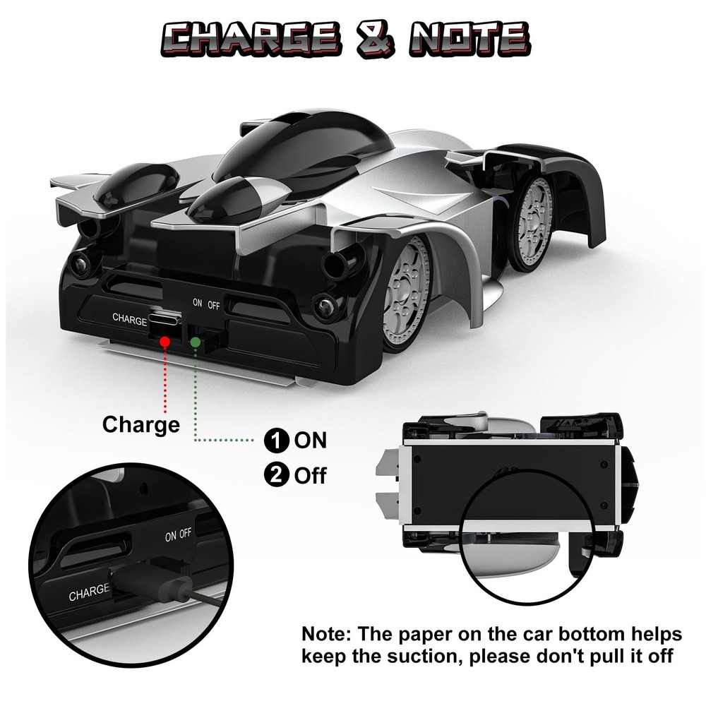 FirYawee Wall Climbing Remote Control Car, 360° Rotating RC Silver&black