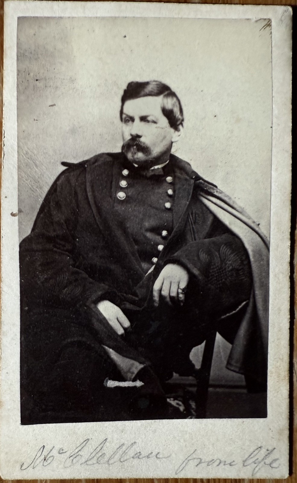 Ink inscribed CDV of Civil War Union Gen. George B McClellan from life