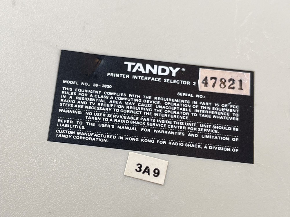 Tandy Printer Interface Selector 2 Parallel Radio Shack 26-2820 Untested