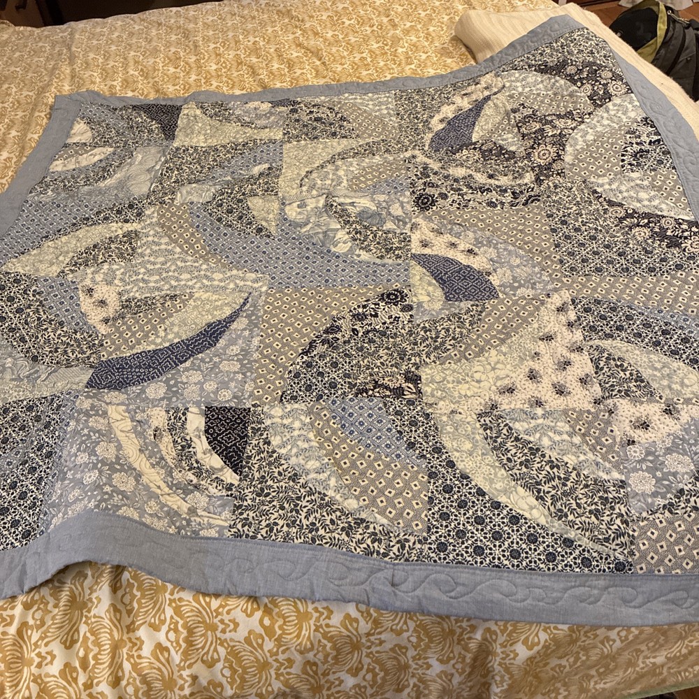 Handmade Blue Patterned Lap Quilt