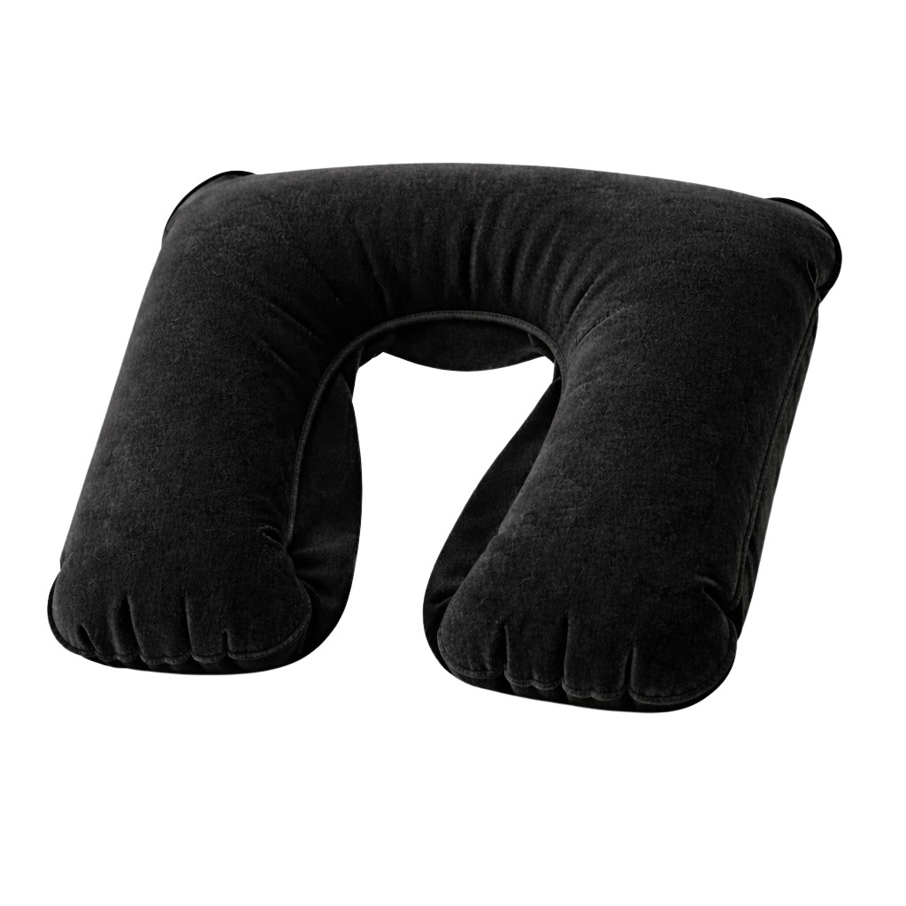 Inflatable Travel Neck Pillow U Shape Compact Deflates Flat Black