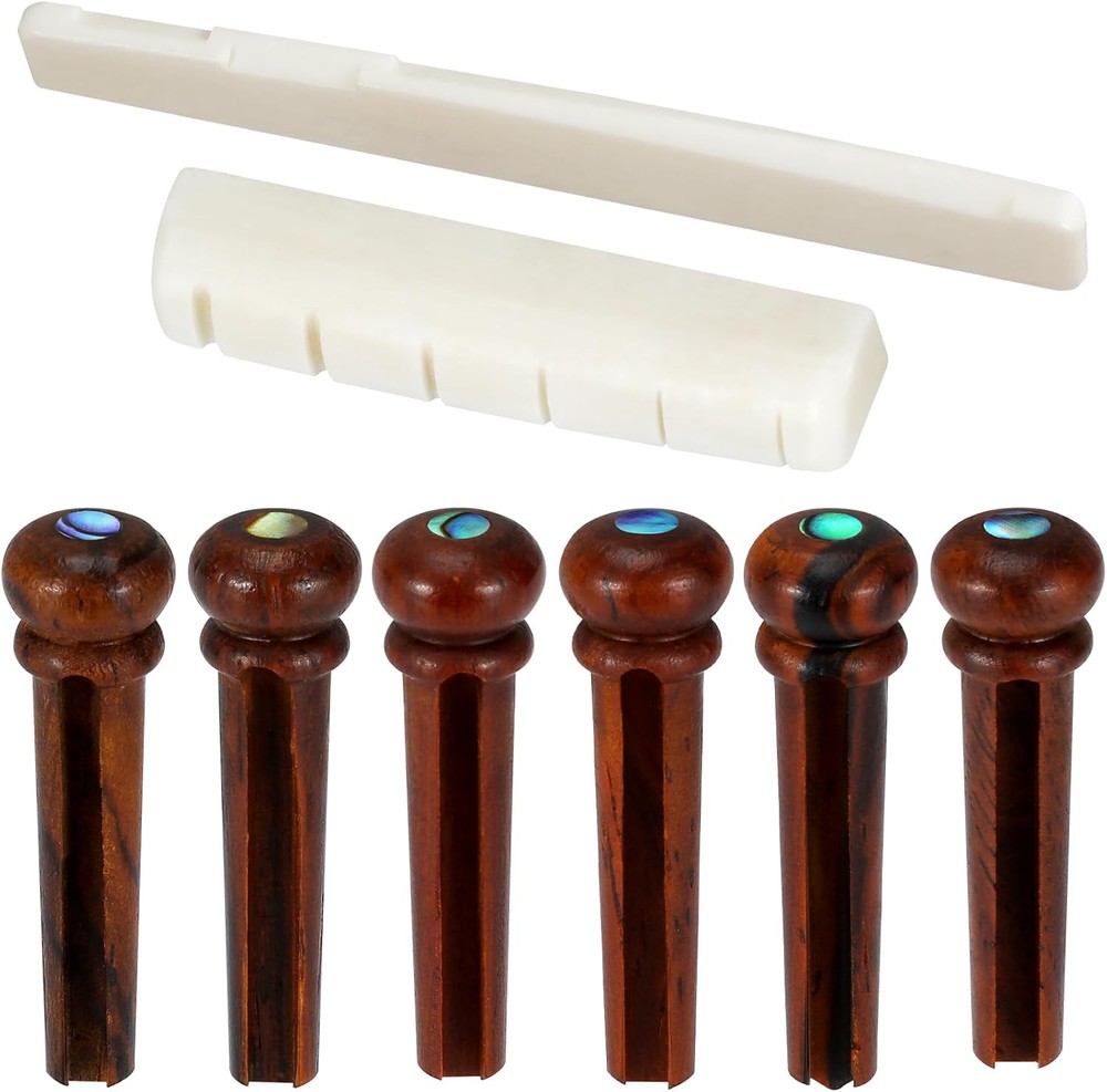 Blisstime 6 String Acoustic Guitar Bone Bridge Saddle and Nut 6pcs Beige
