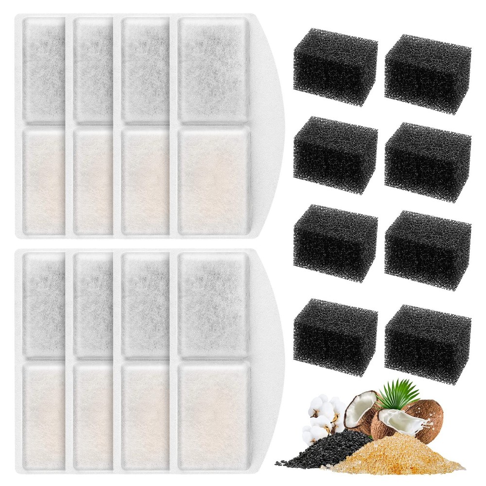 8 Pack Pet Fountain Filter Replacement and 8 Pack Replacement Pre-Filter Spon...